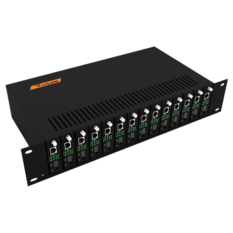 NETLINK HTB-14AC/D 14槽光纤收发器机架 标准19英寸2U机箱 电信级