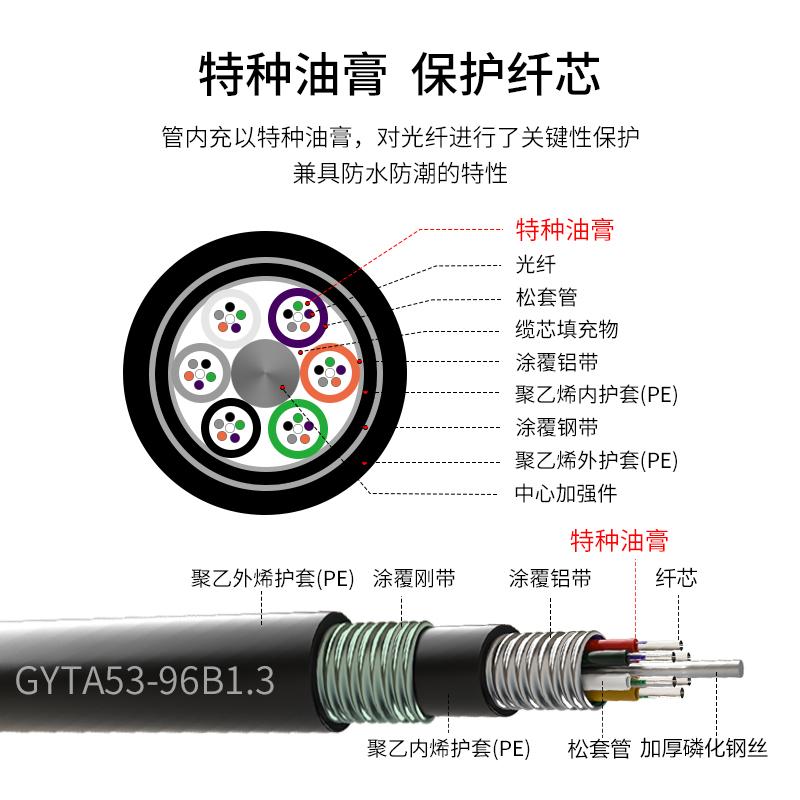 博扬（BOYANG）BY-GYTA53-96B1.3重铠地埋96芯单模室外光缆 GYTA53层绞式直埋光纤线 2000米轴