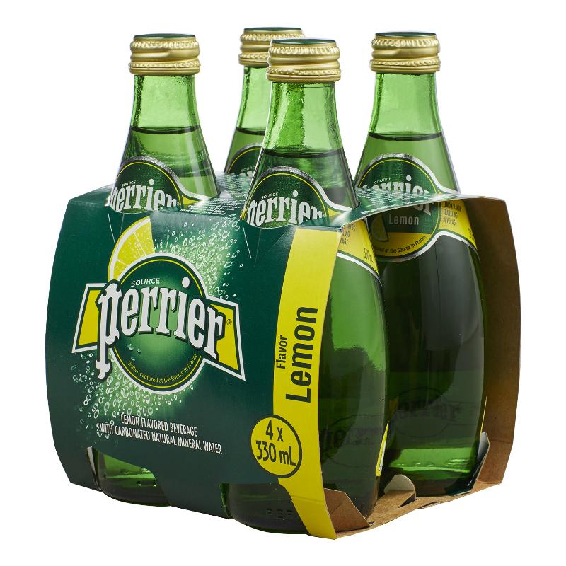 法国巴黎水（Perrier）气泡矿泉水 柠檬味 330ml*24瓶整箱